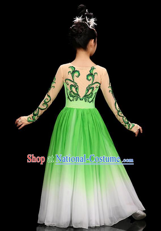 Chinese Modern Dance Green Dress Stage Performance Dancewear Children Opening Dance Clothing Group Dance Garment Costume