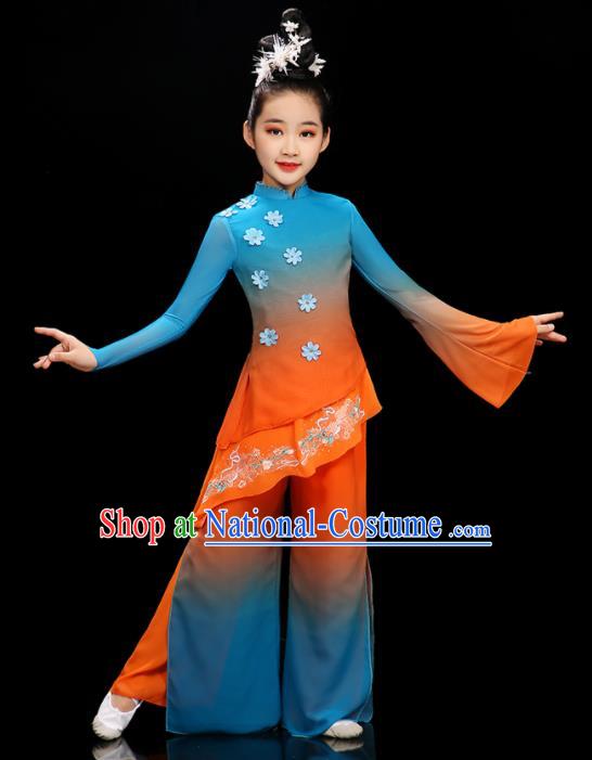 Chinese Folk Dance Garment Costumes Yangko Dance Blue and Orange Uniform Stage Performance Dancewear Children Fan Dance Clothing