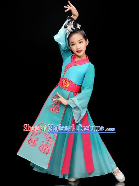 Chinese Children Hanfu Dance Clothing Classical Dance Garment Costume Umbrella Dance Blue Dress Stage Performance Dancewear