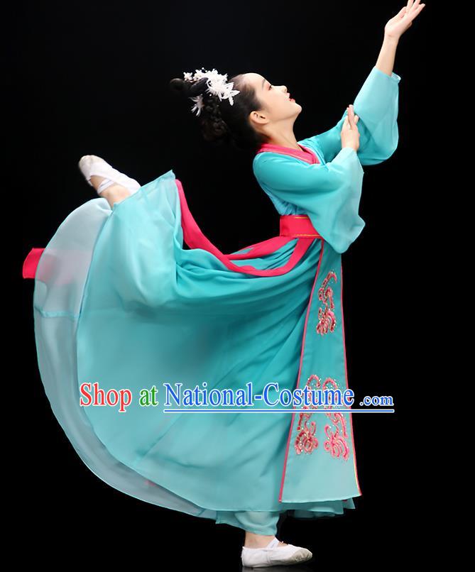 Chinese Children Hanfu Dance Clothing Classical Dance Garment Costume Umbrella Dance Blue Dress Stage Performance Dancewear