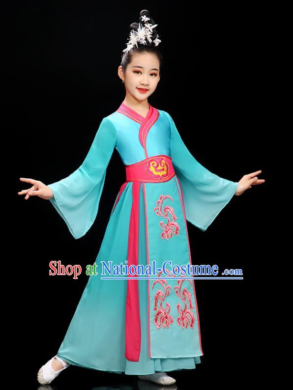 Chinese Children Hanfu Dance Clothing Classical Dance Garment Costume Umbrella Dance Blue Dress Stage Performance Dancewear