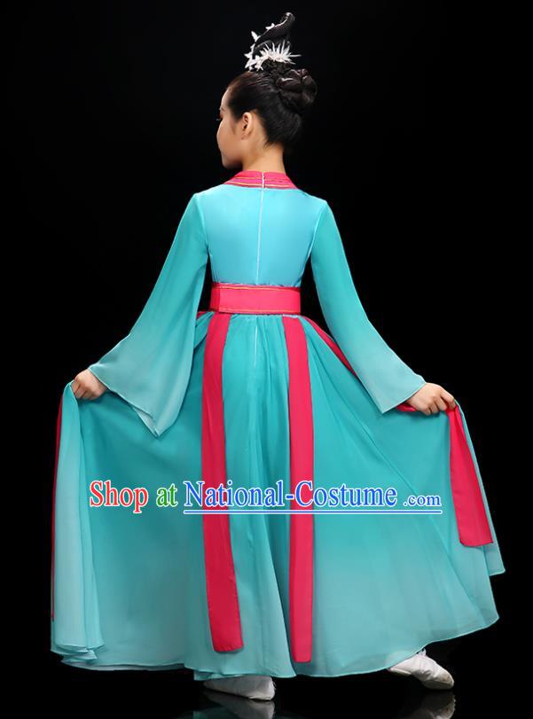 Chinese Children Hanfu Dance Clothing Classical Dance Garment Costume Umbrella Dance Blue Dress Stage Performance Dancewear