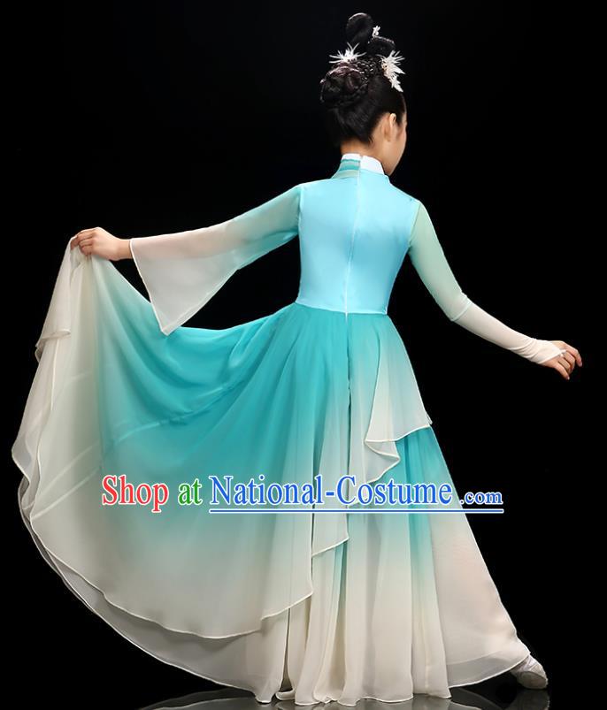 Chinese Stage Performance Dancewear Children Fan Dance Clothing Classical Dance Garment Costume Umbrella Dance Blue Dress