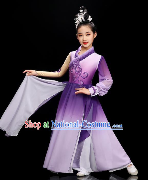 Chinese Umbrella Dance Purple Dress Stage Performance Dancewear Children Fan Dance Clothing Classical Dance Garment Costume