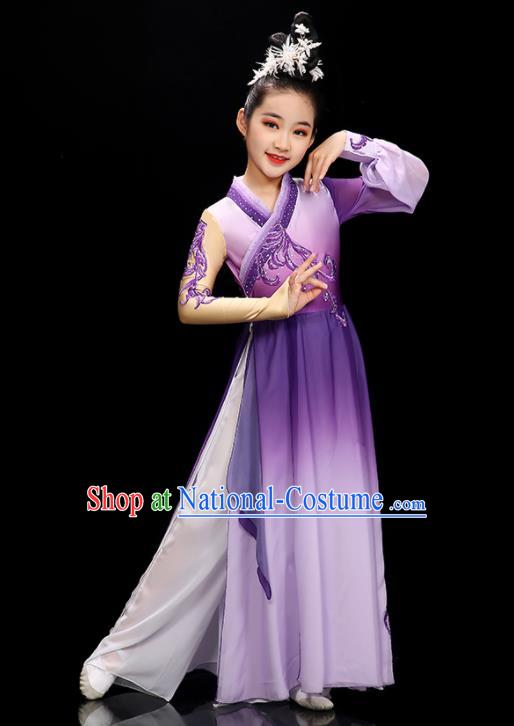 Chinese Umbrella Dance Purple Dress Stage Performance Dancewear Children Fan Dance Clothing Classical Dance Garment Costume