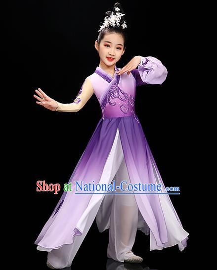 Chinese Umbrella Dance Purple Dress Stage Performance Dancewear Children Fan Dance Clothing Classical Dance Garment Costume