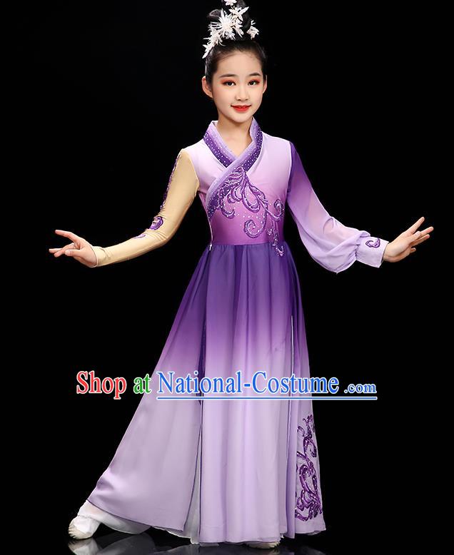 Chinese Umbrella Dance Purple Dress Stage Performance Dancewear Children Fan Dance Clothing Classical Dance Garment Costume