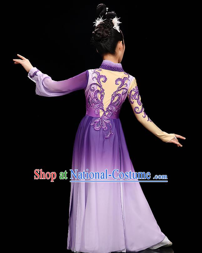 Chinese Umbrella Dance Purple Dress Stage Performance Dancewear Children Fan Dance Clothing Classical Dance Garment Costume