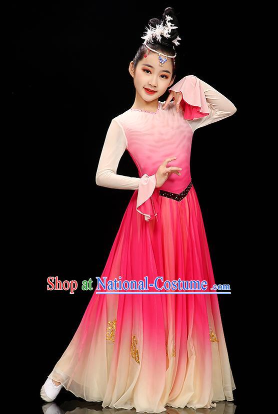 Chinese Opening Dance Garment Costume Classical Dance Megenta Dress Stage Performance Dancewear Children Fan Dance Clothing