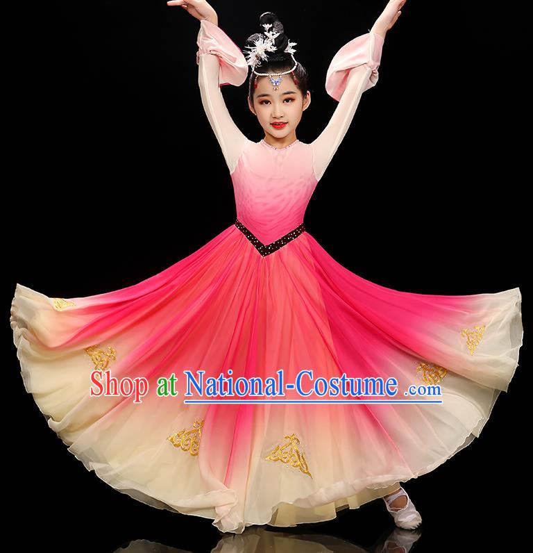 Chinese Opening Dance Garment Costume Classical Dance Megenta Dress Stage Performance Dancewear Children Fan Dance Clothing