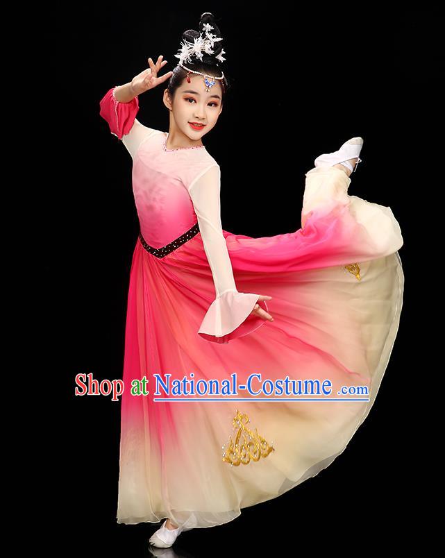 Chinese Opening Dance Garment Costume Classical Dance Megenta Dress Stage Performance Dancewear Children Fan Dance Clothing