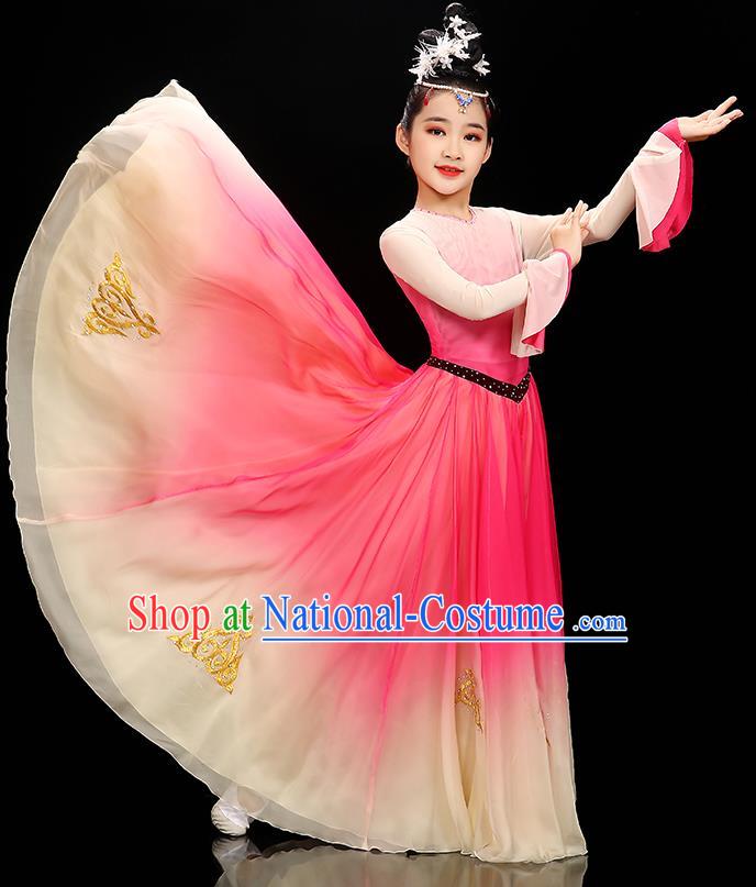 Chinese Opening Dance Garment Costume Classical Dance Megenta Dress Stage Performance Dancewear Children Fan Dance Clothing