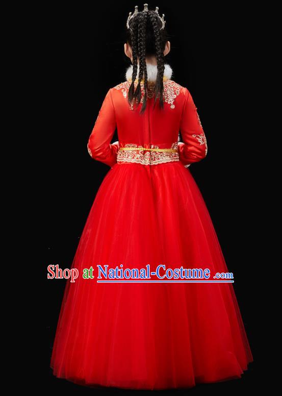 Chinese New Year Garment Costume Ancient Princess Clothes Traditional Stage Performance Clothing Children Fan Dance Red Dress