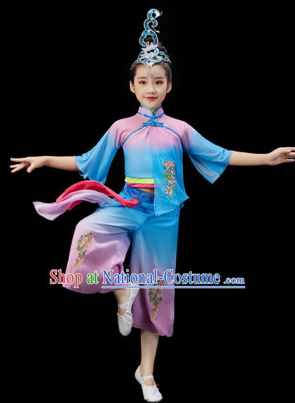 Chinese Traditional Yangko Dance Clothing Children Fan Dance Blue Uniform New Year Performance Garment Costume Folk Dance Clothes