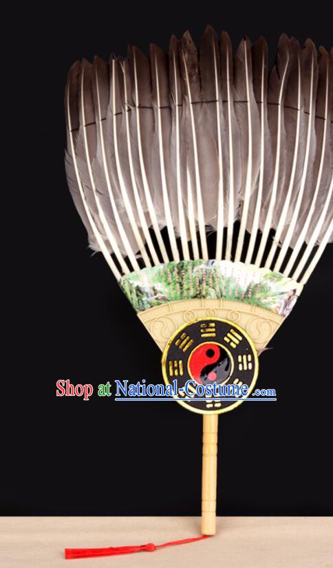 Traditional Eight Trigrams Fan Handmade Chinese Feather Fans Zhuge Liang Fan for Men