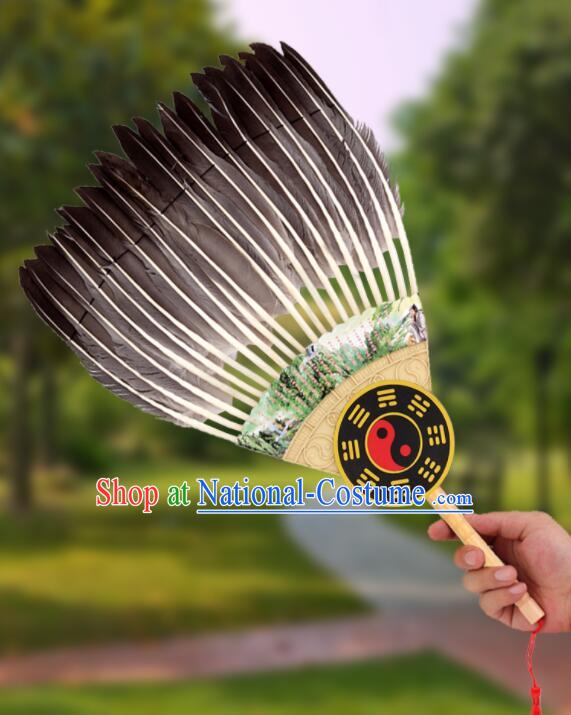 Traditional Eight Trigrams Fan Handmade Chinese Feather Fans Zhuge Liang Fan for Men