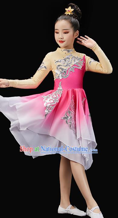 Chinese Children Dance Pink Dress Stage Performance Garment Costumes Classical Dancewear Umbrella Dance Clothing