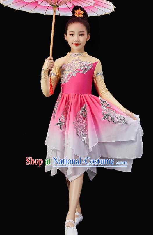 Chinese Children Dance Pink Dress Stage Performance Garment Costumes Classical Dancewear Umbrella Dance Clothing