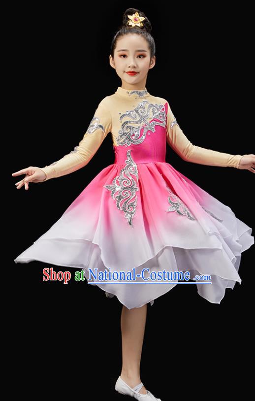 Chinese Children Dance Pink Dress Stage Performance Garment Costumes Classical Dancewear Umbrella Dance Clothing