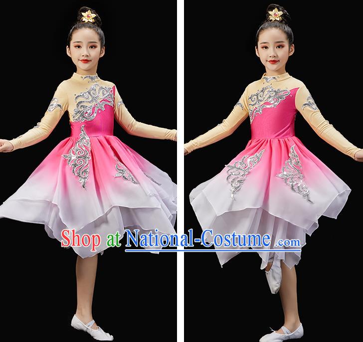 Chinese Children Dance Pink Dress Stage Performance Garment Costumes Classical Dancewear Umbrella Dance Clothing