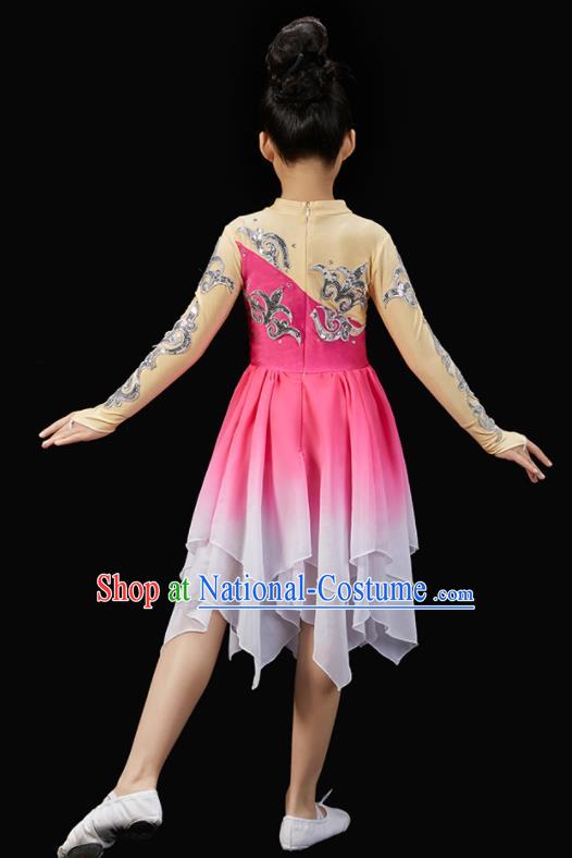 Chinese Children Dance Pink Dress Stage Performance Garment Costumes Classical Dancewear Umbrella Dance Clothing