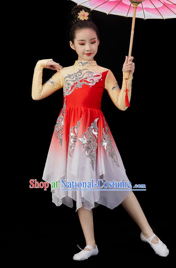 Chinese Umbrella Dance Clothing Children Dance Red Dress Stage Performance Garment Costumes Classical Dancewear