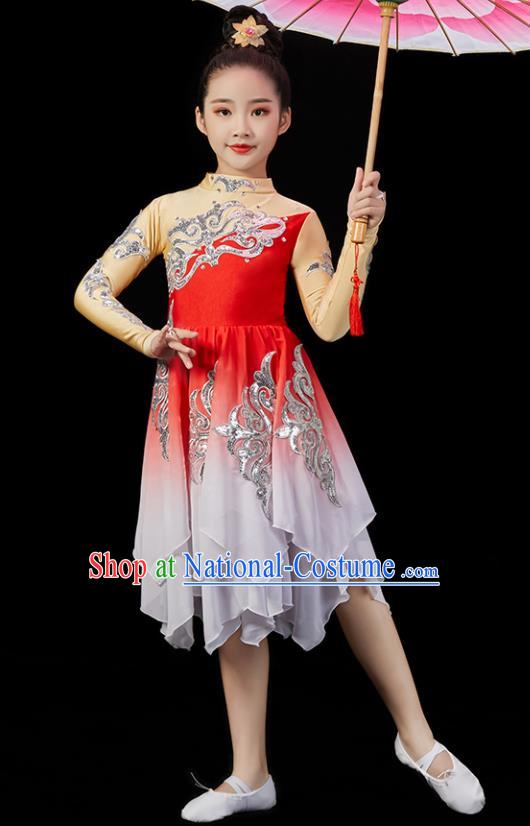 Chinese Umbrella Dance Clothing Children Dance Red Dress Stage Performance Garment Costumes Classical Dancewear