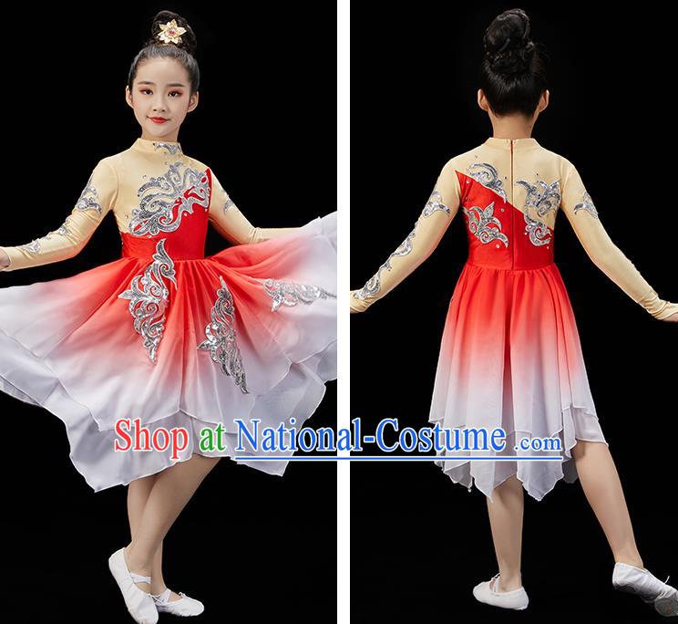 Chinese Umbrella Dance Clothing Children Dance Red Dress Stage Performance Garment Costumes Classical Dancewear