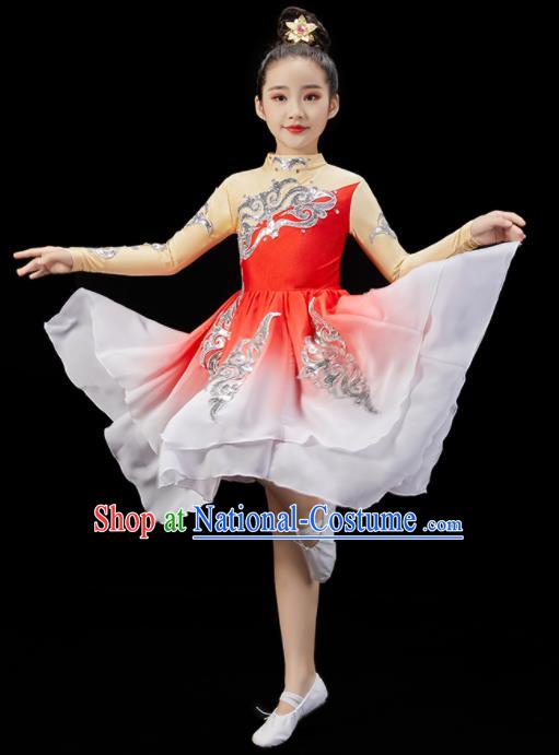 Chinese Umbrella Dance Clothing Children Dance Red Dress Stage Performance Garment Costumes Classical Dancewear