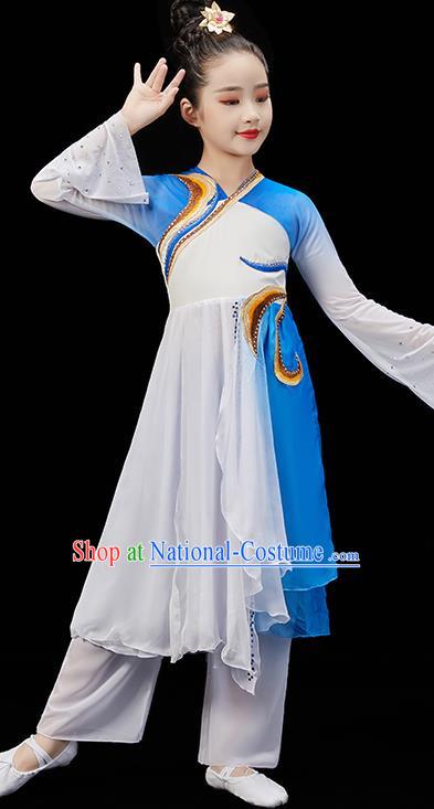 Chinese Group Dance Blue Uniform Opening Dance Clothing Children Dance Dress Stage Performance Garment Costumes