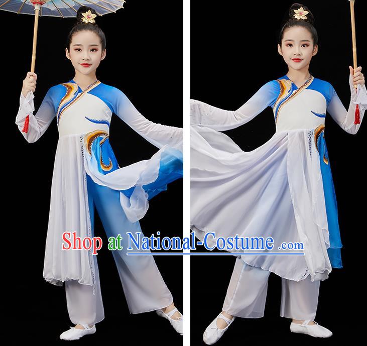 Chinese Group Dance Blue Uniform Opening Dance Clothing Children Dance Dress Stage Performance Garment Costumes