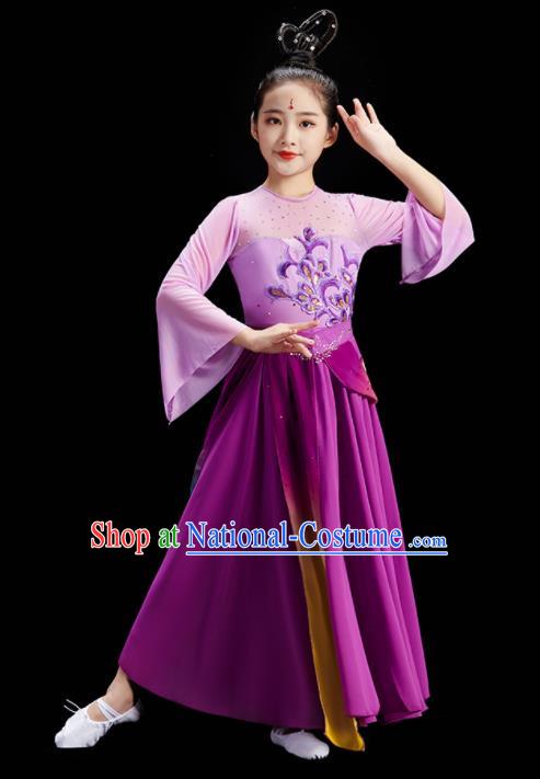 Chinese Stage Performance Purple Dress Fan Dance Garment Children Group Dance Clothing Umbrella Dance Costume