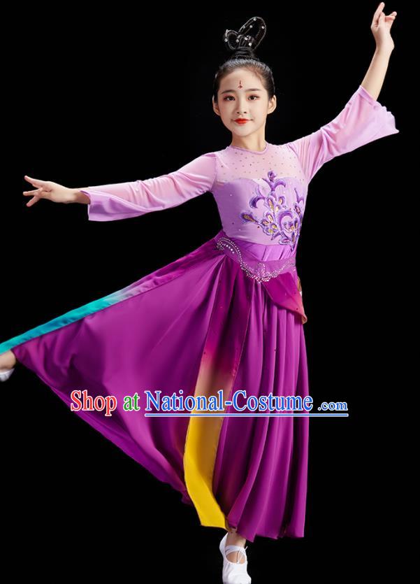 Chinese Stage Performance Purple Dress Fan Dance Garment Children Group Dance Clothing Umbrella Dance Costume