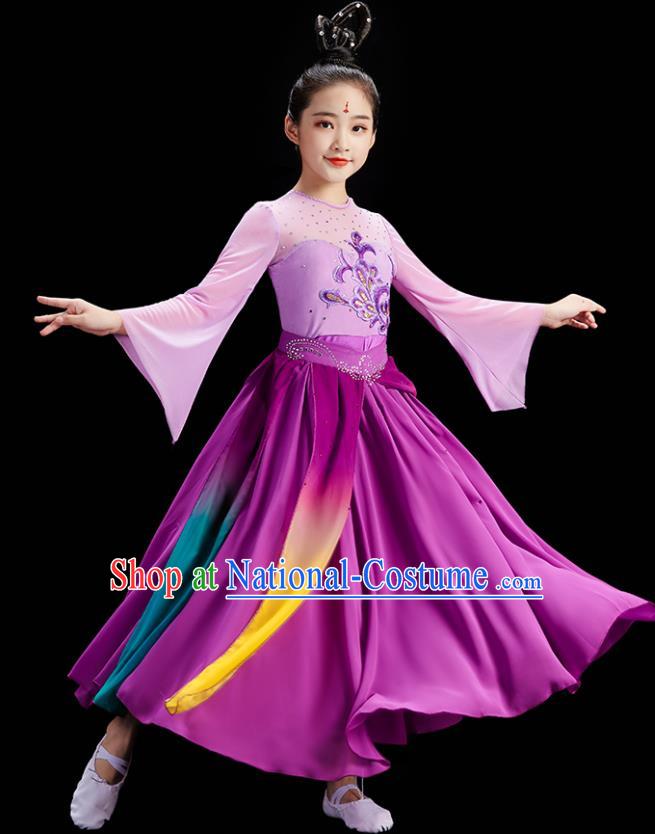 Chinese Stage Performance Purple Dress Fan Dance Garment Children Group Dance Clothing Umbrella Dance Costume