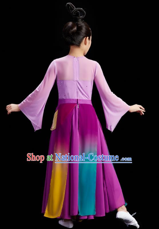 Chinese Stage Performance Purple Dress Fan Dance Garment Children Group Dance Clothing Umbrella Dance Costume