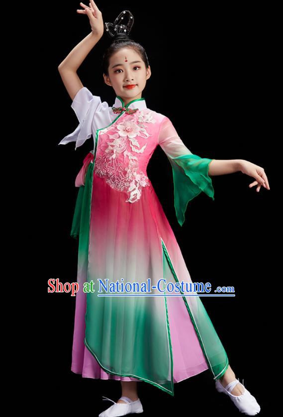 Chinese Umbrella Dance Costume Stage Performance Dress Fan Dance Garment Children Group Dance Clothing