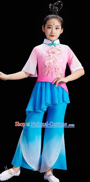 Chinese Children Group Dance Clothing Folk Dance Costume Stage Performance Garment Fan Dance Uniform