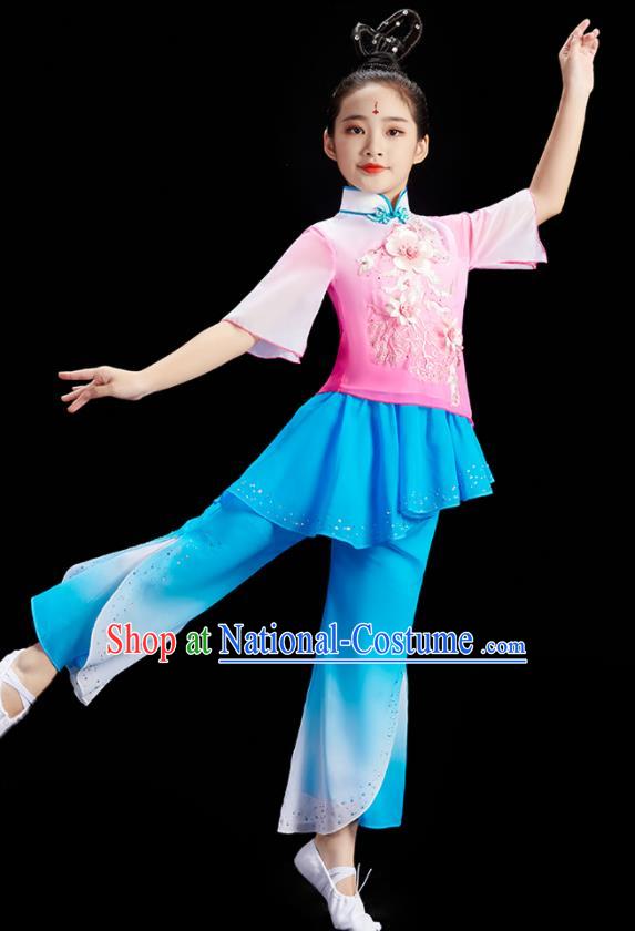 Chinese Children Group Dance Clothing Folk Dance Costume Stage Performance Garment Fan Dance Uniform