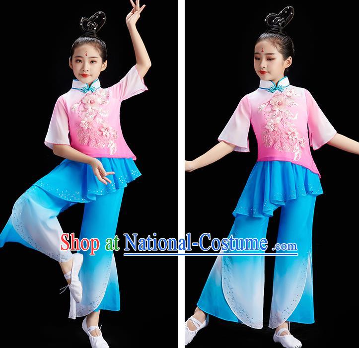 Chinese Children Group Dance Clothing Folk Dance Costume Stage Performance Garment Fan Dance Uniform