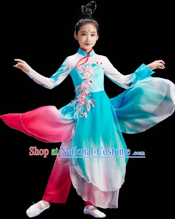 Chinese Fan Dance Uniform Children Group Dance Clothing Umbrella Dance Costume Stage Performance Blue Dress