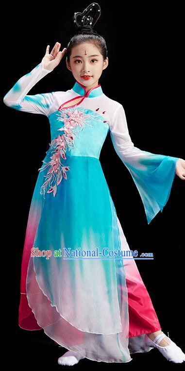 Chinese Fan Dance Uniform Children Group Dance Clothing Umbrella Dance Costume Stage Performance Blue Dress