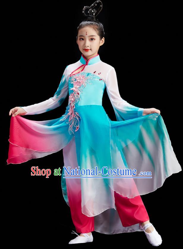 Chinese Fan Dance Uniform Children Group Dance Clothing Umbrella Dance Costume Stage Performance Blue Dress