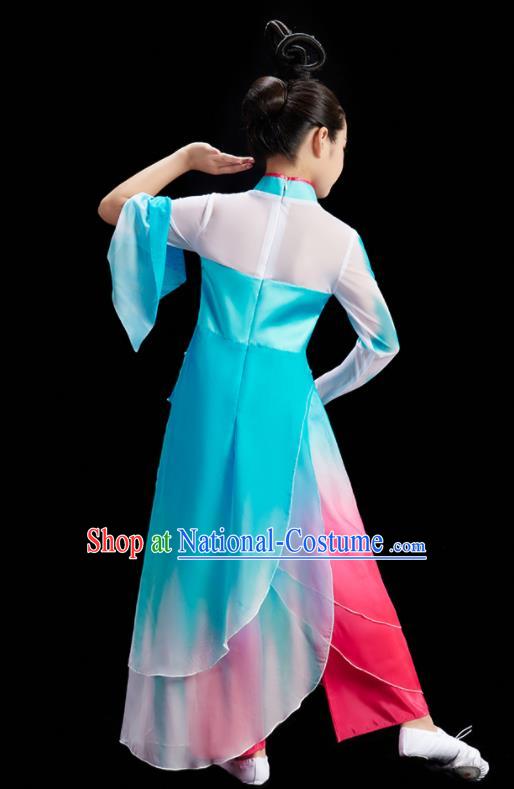 Chinese Fan Dance Uniform Children Group Dance Clothing Umbrella Dance Costume Stage Performance Blue Dress