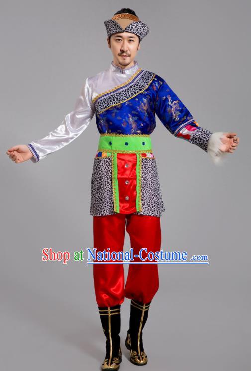 Chinese Tibetan Minority Folk Dance Clothing Zang Nationality Male Outfits Ethnic Festival Costumes