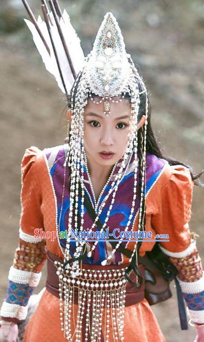 Chinese Traditional Female Knight Orange Dress Garments Wuxia TV Series The Wolf Bao Na Costumes Ancient Princess Clothing