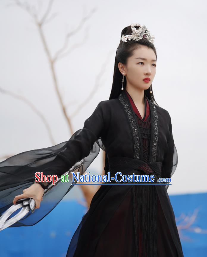 Chinese Traditional Goddess Black Dress Garments Xianxia TV Series Ancient Love Poetry Hou Chi Costumes Ancient Swordswoman Clothing