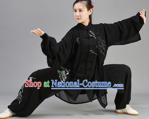 Chinese Tai Ji Performance Outfits Traditional Kung Fu Garments Embroidered Pine Black Uniform Tai Chi Competition Clothing