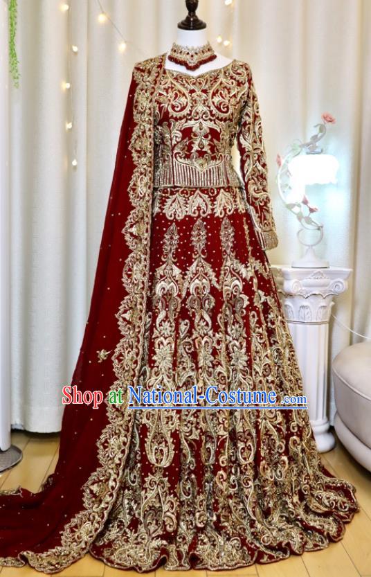 India Bride Clothing Top Embroidered Red Lengha Traditional Garment Costumes Indian Wedding Dress