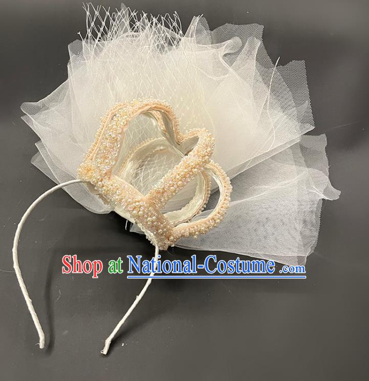 Handmade Party Children Headwear Baroque Style Royal Crown Top Halloween Pearls Veil Headdress