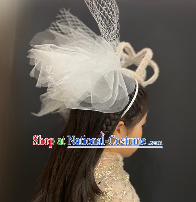 Handmade Party Children Headwear Baroque Style Royal Crown Top Halloween Pearls Veil Headdress